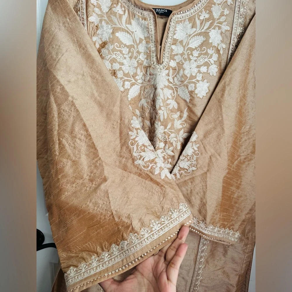 M-Basics Tan Embroidered Kurta Bottoms( 2 piece ) - Picture 4 of 6
